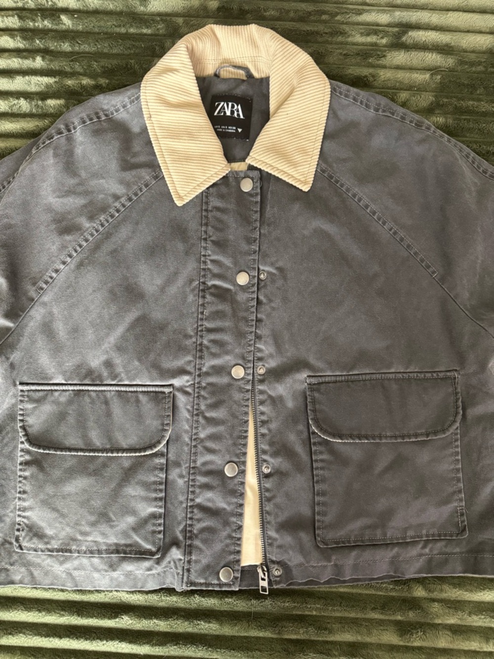 ZARA Washed Charcoal Barn Jacket – Corduroy Collar - Picture 2 of 4